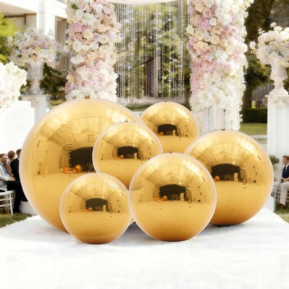 6PCS Gold Inflatable Mirror Ball,Big Shinny Disco Balls,Reusable Mirror Balls,Big Hanging PVC Balloon Sets with Air Pump for Wedding Event Birthday Party Decor