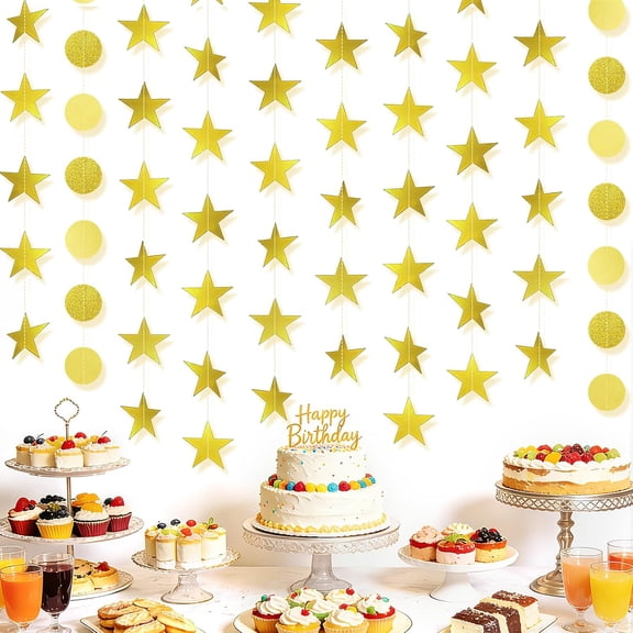6PCS Gold Star Garland Decorations - 79ft Double Side Glitter Hanging Stars Decorations for Ceiling, Paper Star Garland Star Streamers Party Banner for Graduation, Birthday, Wedding Party Decorations