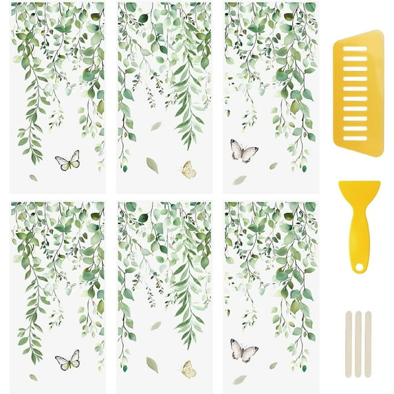 6PCS Greenery Rub On Transfer Sticker, Plant&Butterfly Splicing Pattern Decal for Party Present Packaging DIY Scrapbooking Albums Windows Furniture,15 * 30cm
