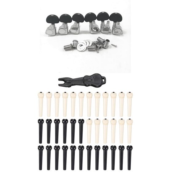 6PCS Guitar String Tuning Key Pegs/ Knobs with 36PCS Acoustic Guitar Bridge Pins Pegs in White and Black