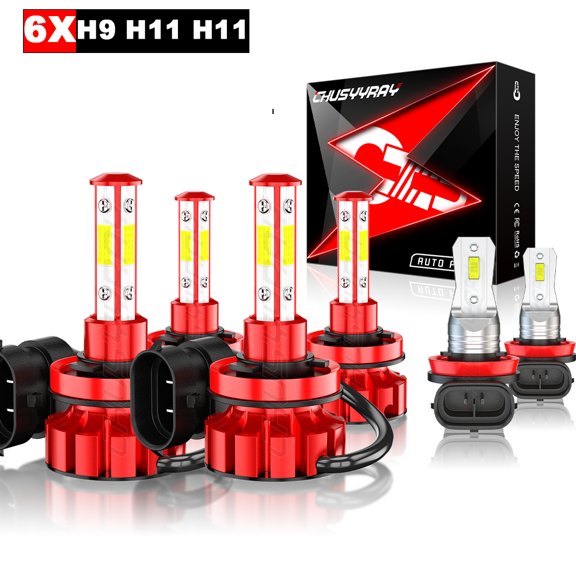6PCS H11 H11/H8 H9 LED Headlight Conversion Bulbs High/Low Beam Fog Light Combo Kit