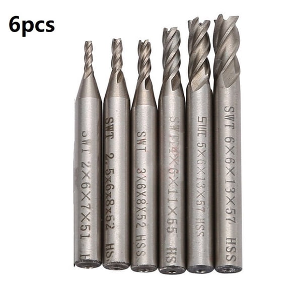 6PCS HSS CNC Steel Straight Shank 4 Flute End Mill Cutter Drill Bit Tool 2-6mm