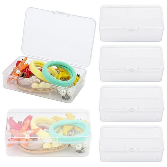 6PCS Hair Tie Organizer, Transparent Mini Storage Box, Rectangle Clear Plastic Storage Container, Portable Small Items Holder with Lid for Home, Offices, Business Trips, Travels