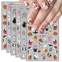6PCS Halloween Nail Art Stickers Cute Ghost Pumpkin Self-Adhesive Nail Decals Bat Cat Designs Nail Decorations Halloween DIY Manicure Supplies for Women Girls