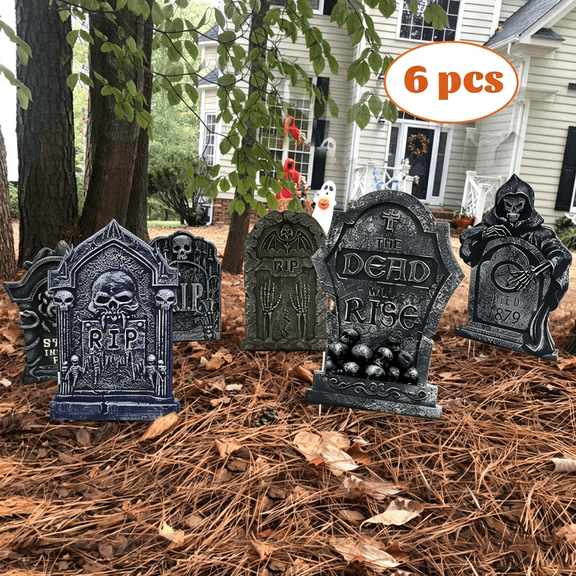 Gamexcel Halloween Gravestone Yard Signs, 6 Pack Tombstone Decorations with Stakes for Lawn, Garden and Haunted House