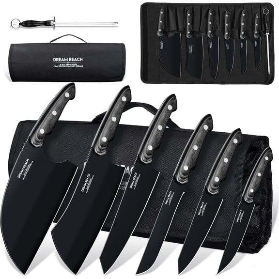 6PCS Hand Forged Black Butcher Knife Set for Meat Cutting, Serbian Cleavers with A Roll Bag for Kitchen Camping BBQ Outdoor, Birthday Mother Father Gift Idea
