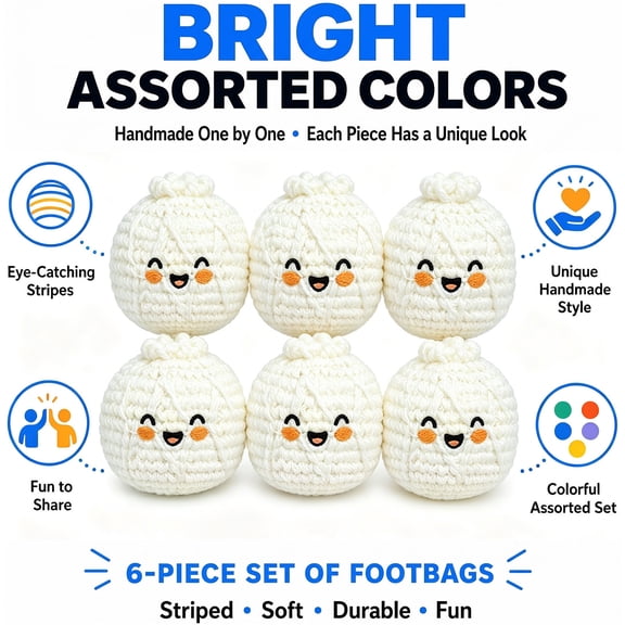 6PCS Hand-Made Knitted Footbag Sack 2026 Upgraded Assorted Foot Bag Crochet Hacky Ball For Adults Juggling Balls For Beginners Multicolored Geometric, Set of 6
