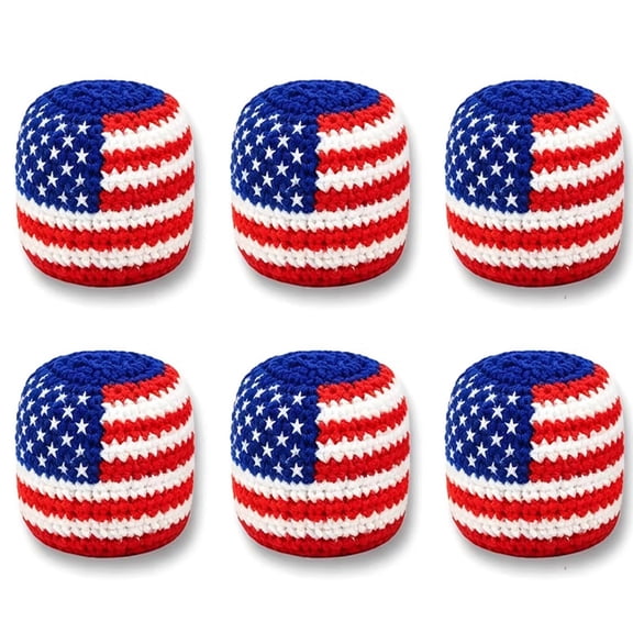 6PCS Hand-Made Knitted Footbag Sack, 4th of July 250 Anniversary Merchandise Assorted Foot Bag Crochet Hacky Ball for Adults, Juggling Balls for Beginners, Multicolored Geometric Pattern (#22)