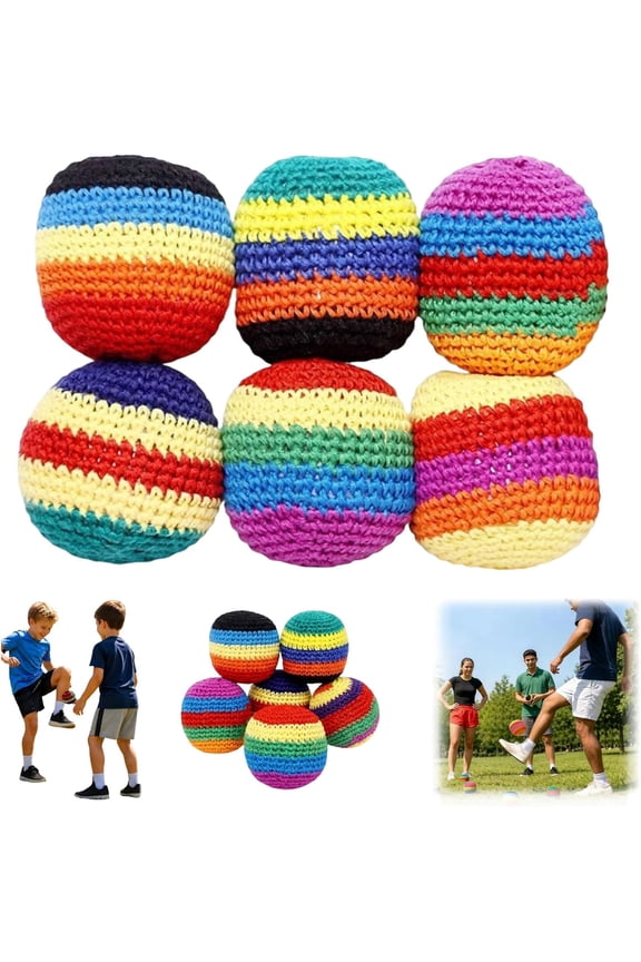 6PCS Hand-Made Knitted Footbag Sack, Dir-tbag Footbag Crochet Beach Bag for Adults, Juggling Balls for Beginners Foot Bags, Colorful Crochet Pattern Hakki Sack