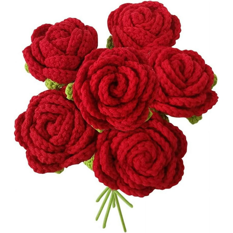RWUDV Handmade Knitted Crochet Flower Bouquet Crocheted Rose Wild Flower  and Daisy Fake Flowers Bouquet Crochet Flowers Arrangement Valentines Day
