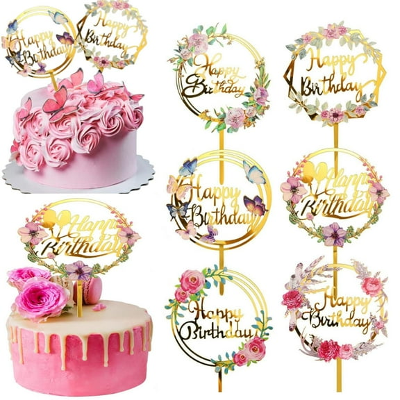 6PCS Happy Birthday Cake Topper, Different styles - Patterned Acrylic Cupcake Topper For Birthday Cake Decoration Party Letter Topper Card,Creative Baking Supplies - Home Improvement Bakeware Tear