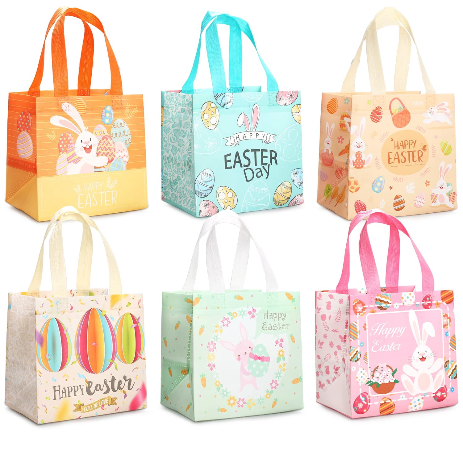 Aviski 2PCS Easter Egg Hunt Bags - Felt Bunny Gift Bags With Handles, Easter Treat Tote For Kids (Pink & Orange)