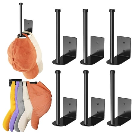 6PCS Hat Racks for Baseball Caps, Stainless Steel Hat Organizer for Baseball Cap, Hat Holder Storage Organizer, Hat Hanger Strong Adhesive Wall Drilled for Door, Bedroom, Closet