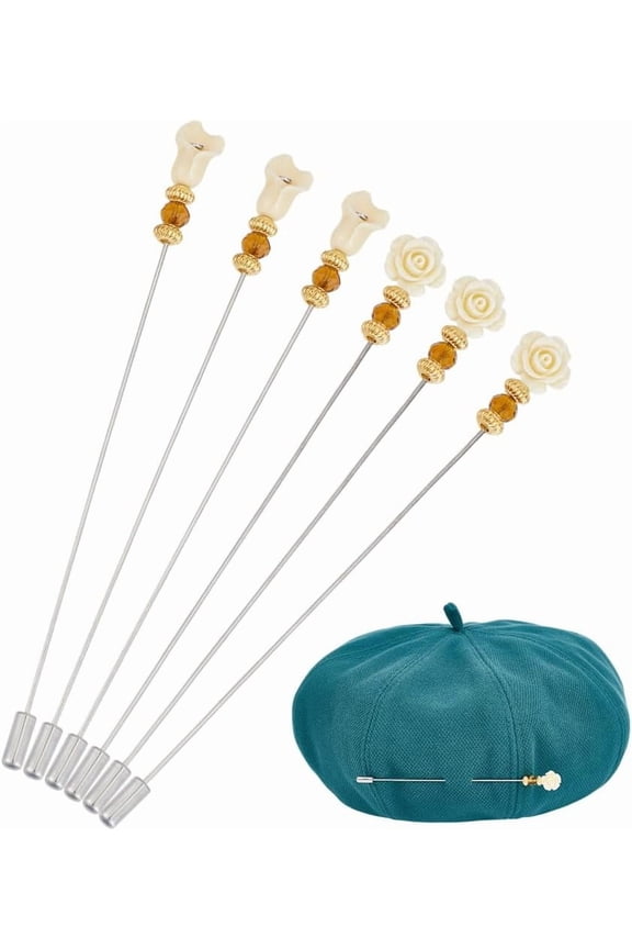 6PCS Hat Vintage Safety Pins Stick Lapel Pin Brass Long Handle Pin Accessories for Tie Scarf Badge Hats Suits Brooches Decorative Jewelry Making DIY Crafts Brass