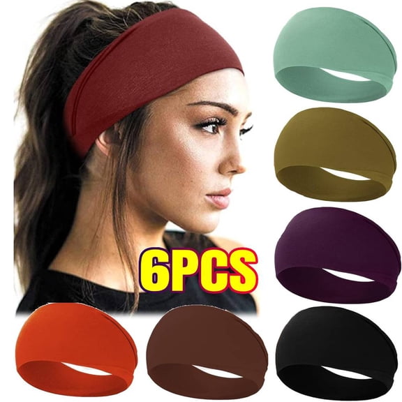 6PCS Headbands Hair Wrap for Hair - Elastic Non-Slip Workout Sports Yoga Head Bands, Wide Thick Sweat Hair Bands Women
