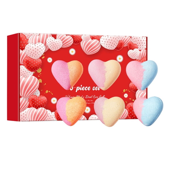 6PCS Heart-Shaped Two-Tone Bath Bombs Gift Set - 6 Colorful Fizzies with Essential Oils, Spa & Stress Relief, Aromatherapy Gift for Her & Him, Birthday, Mothers Day, Valentines Day & Relaxation