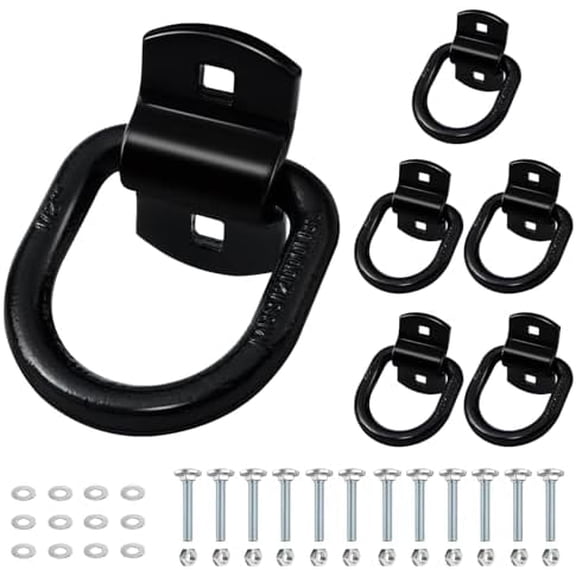 6PCS Heavy Duty 1/2" Trailer D Ring Tie Down Anchors for Trailer and Truck Bed,12000 Pound Breaking Strength(Black)