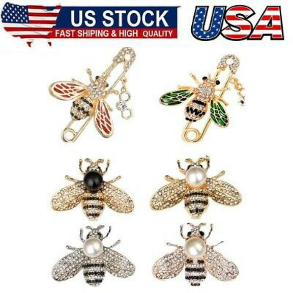 6PCS Honeybee Bee Brooch Pins for Women Fashion Set Rhinestone Brooches Elegant