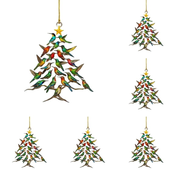 6PCS Hummingbird Christmas Ornament - Bird Ornaments for Christmas Tree - Hummingbird Gifts for Women - Bird Gifts Ideas for Birds Lovers - Acrylic Holiday Decoration Ornament,3.2"x3"