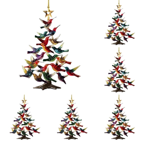 6PCS Hummingbird Christmas Ornament - Bird Ornaments for Christmas Tree - Hummingbird Gifts for Women - Bird Gifts Ideas for Birds Lovers - Acrylic Holiday Decoration Ornament,3.2"x3"