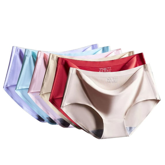 6PCS Ice Silk Panties Mid Waist Breathable Elastic Soft Breathable Underwears for Women Mixed XXL