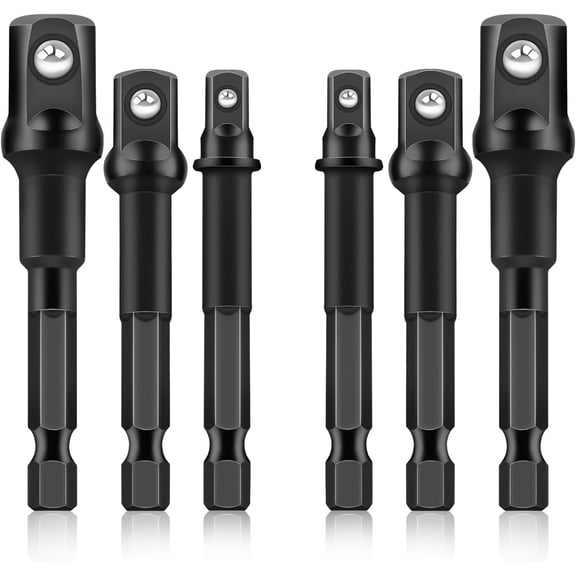 6PCS Impact Grade Socket Adapter Set, 1/4", 3/8", 1/2" Drive Drill Socket Adapter, Premium Cr-V Socket Driver Adaptor, Hex Shank Driver Socket Adapter for Cordless Drill, Screwdriver, Power Drill