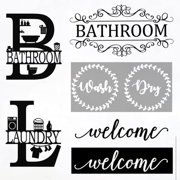 6PCS Inspirational Wall Decals, Welcome Bathroom Laundry Door Stickers, Elegant Cursive Lettering, Self-Adhesive Matte Finish