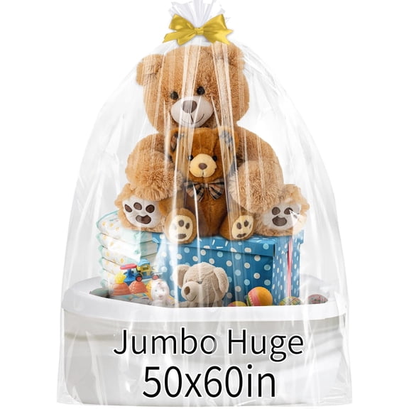 6PCS Jumbo Huge Cellophane Gift Bags 50x60 Inch Extra Large Cellophane Wrap for Bathtub Baby Shower Birthday Valentine's Day Gift Baskets