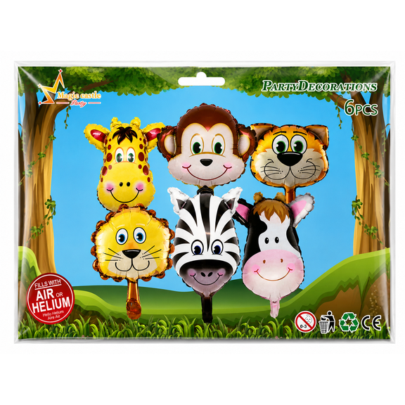 6PCS Jungle Animal Foil Balloon Set for Kids Birthday Party Decoration | Safari Theme Helium Balloons