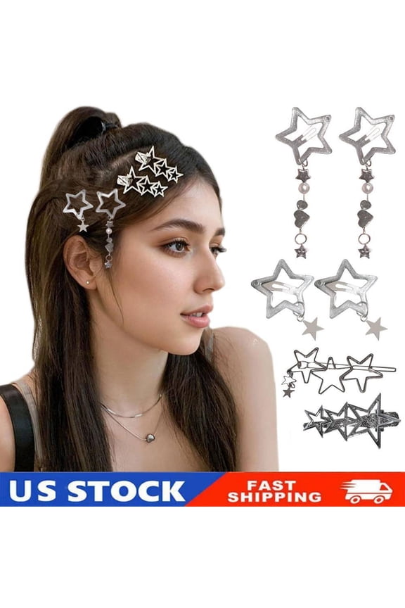 6PCS Kawaii Hair Y2K Hair Accessories: Stars, Disco, Emo Clips,Long Hair Clips