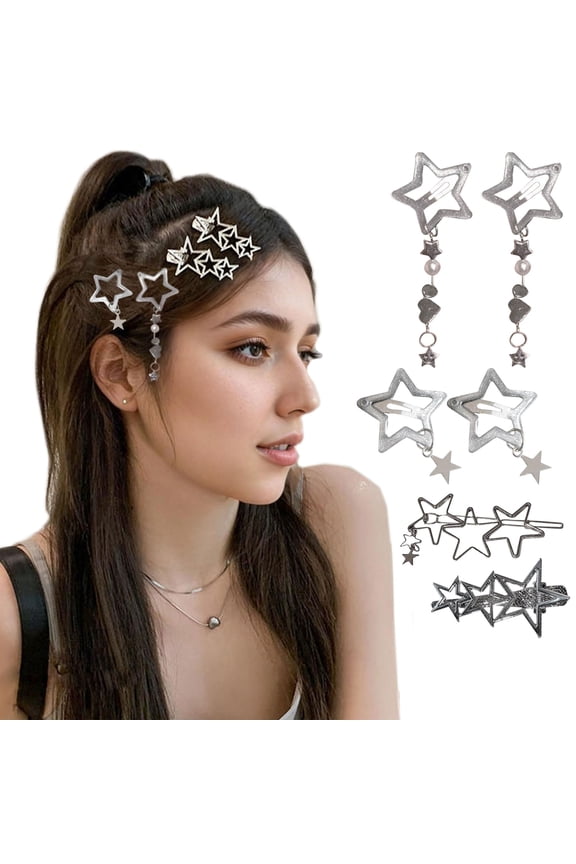 6PCS Kawaii Y2K Hair Accessories: Stars, Disco, Emo Clips Jewelry Fashionable Trendy