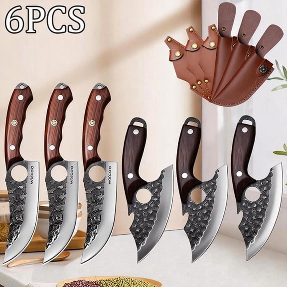 6PCS Kitchen Chef Knife Stainless Steel Boning Knife Barbecue Knife Multipurpose Knife Professional Meat Cleaver Fish Knife Mini Knife Cheese Pizza Small Anti-stick Ergonomic for Kitchen Convenience