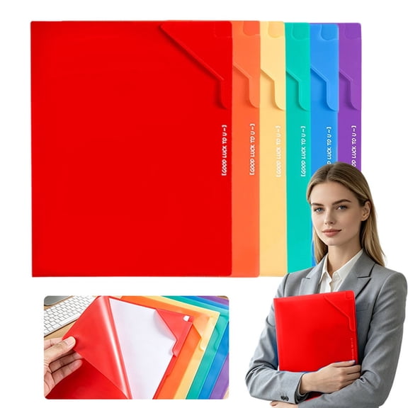 6PCS L Shaped Document Sleeves, Single Page Plastic Storage Pockets with Corner Stopper, Colored Paper Insert Holders, Translucent File Folders for Notes, Worksheets, Document Sorting, Multicolor