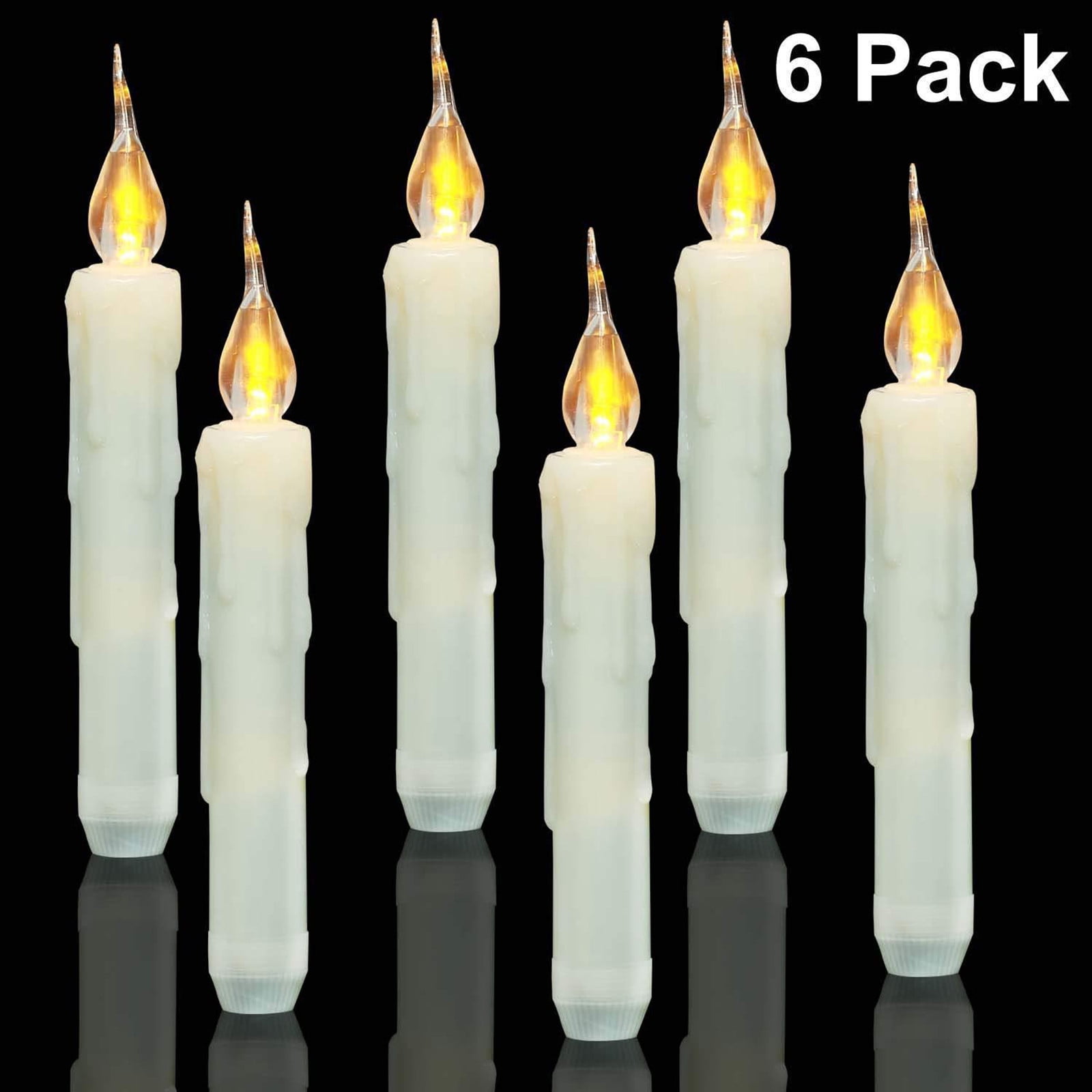 6-Pack Chinoiserie Flameless Taper Candles - 10.6 Inch Blue & White, Battery Operated With Remote, Timer, Flickering Flame