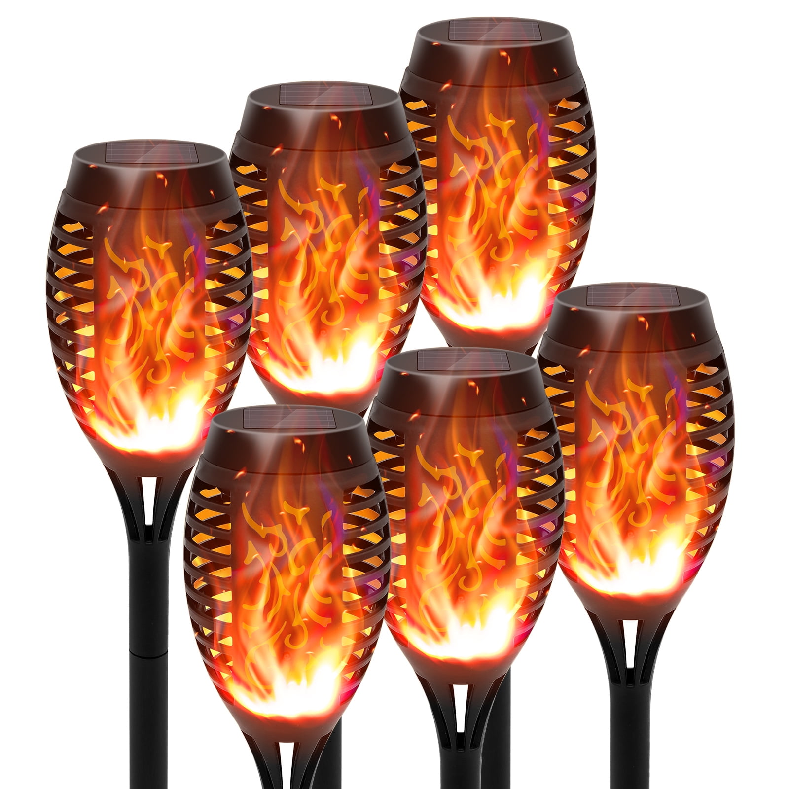 6PCS LED Solar Flame Lights Outdoor, Solar Torch lights with Flickering ...