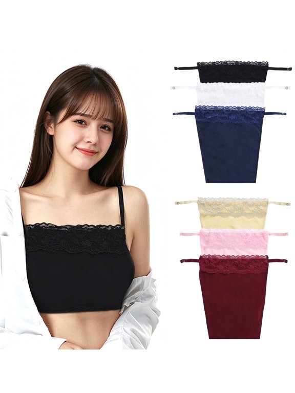 6PCS Lace Clip-On Modesty Panels for Low Neckline Dresses, Women Mock Camisole Bra Insert Overlay Vest, Invisible Anti Exposure Cleavage Privacy Cover