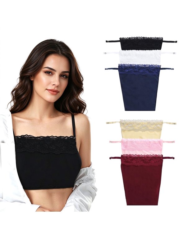 6PCS Lace Clip-On Modesty Panels Mock Camisole Bra Insert Overlay Vest for Women, Anti Peep Invisible Cleavage Cover Up for Low Neckline Tops