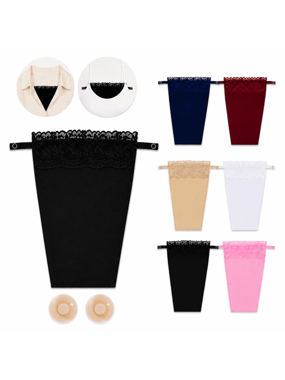 6PCS Lace Modesty Panels for Low Cut Tops, Women's Clip-on Imitation Camisole Bra Insert Overlay Modesty Vest, Lace Anti Peep Anti-Exposure Mock Camisole Invisible Bra Vest for Low-Cut Tops, Dress