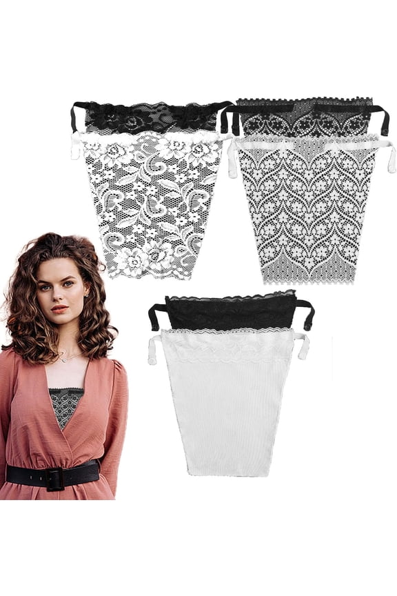 6PCS Lady Clip-on Mock Camisole Bra Insert Overlay Modesty Panels, Lady Lace Anti Peep Invisible Bra Vest for Women, Lace Insert for Low Cut Tops Black White