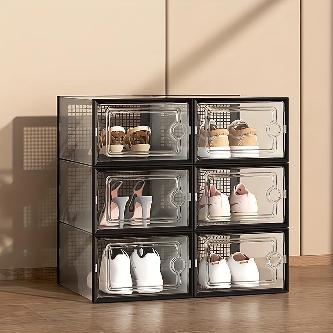 6PCS Large Clear Shoe Boxes Storage Organizer Stackable, Shoe Box Bins ...