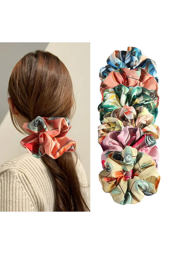 6PCS Large Satin Scrunchies Oversized Scrunchie Jumbo Scrunchies Giant Floral Printed Summer Vacation Silk Scrunchies for Women and Girls