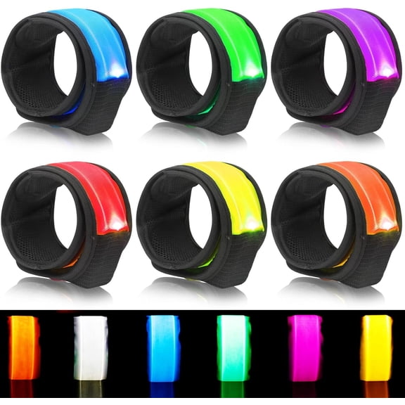 6PCS Led Light Up Slap Wristband for Running Night Safety, Glow in The Dark Slap Bracelets Arm Band Reflective Strips for Cycling Walking Concert