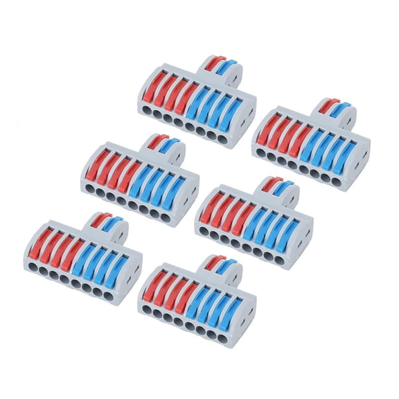 6PCS Lever Wire Connectors 2 In 8 Out Quick Splice Terminal Blocks 10mm Stripping Nylon