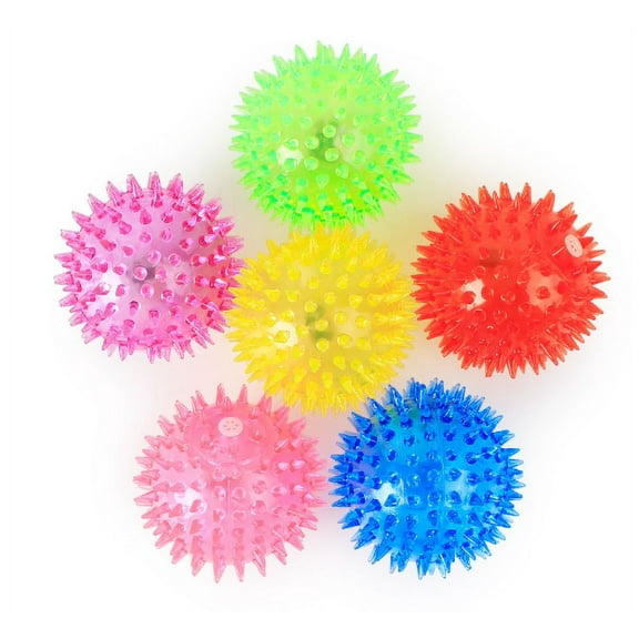 6PCS Light Up Spike Balls Fetching Dogs Play Toys Flashing Lights Squeaker Small