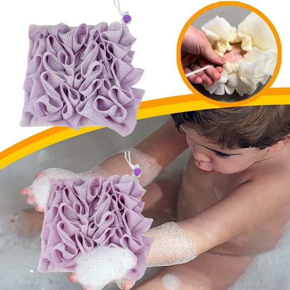 1PCS Loofah Washcloth Combo - 2-in-1 Exfoliating Shower Sponge with Drawstring Soap Holder - Soft Bath Puff Ball for Body Wash & Smooth Skin (Multicolor Set)