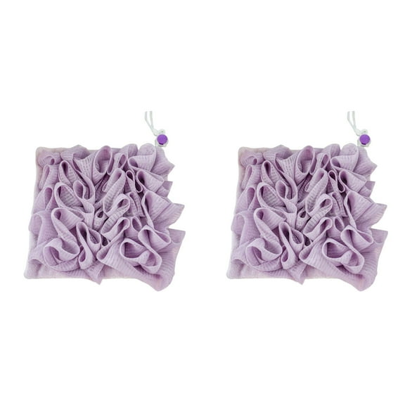 2PCS Loofah Washcloth Combo - 2-in-1 Exfoliating Shower Sponge with Drawstring Soap Holder - Soft Bath Puff Ball for Body Wash & Smooth Skin (Multicolor Set)