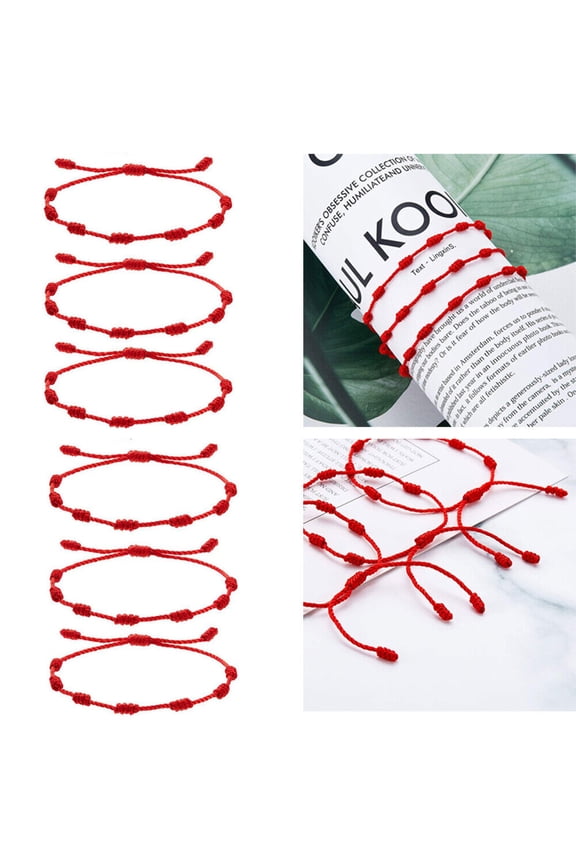 6PCS Lucky Red String bracelet Kabbalah Amulet 7 Knots Protection Rope Hot Gifts