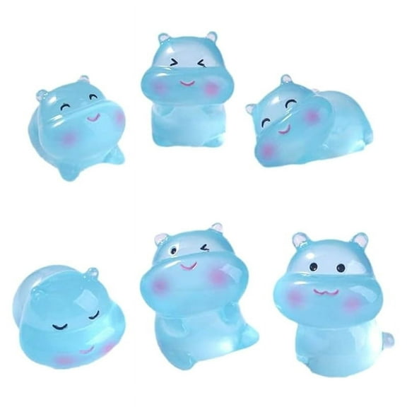 6PCS Luminous Mini Resin Hippos Ornament, Garden Landscape Aquarium Ornament Potted Plants Decor for Toys Crafts Decor