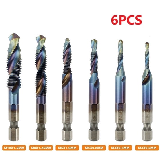 6PCS M3-M10 Composite Hex Shank HSS Metric Screw Thread Blue Tap Drill Bits Screw Machine Compound Thread Hand Tools For Metal