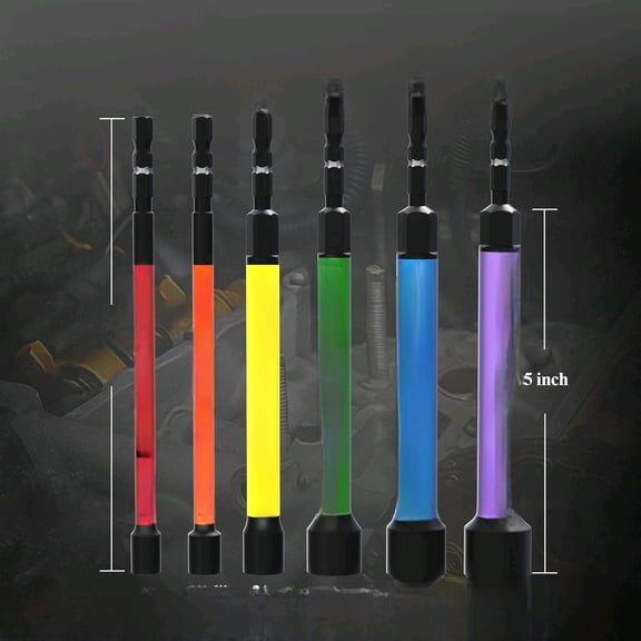 6PCS Magnetic Nut Driver Set, Hollow Shaft, 1/4"9/16" SAE, Color-Coded, Impact Driver for Drill, 1/4" Hex Shank